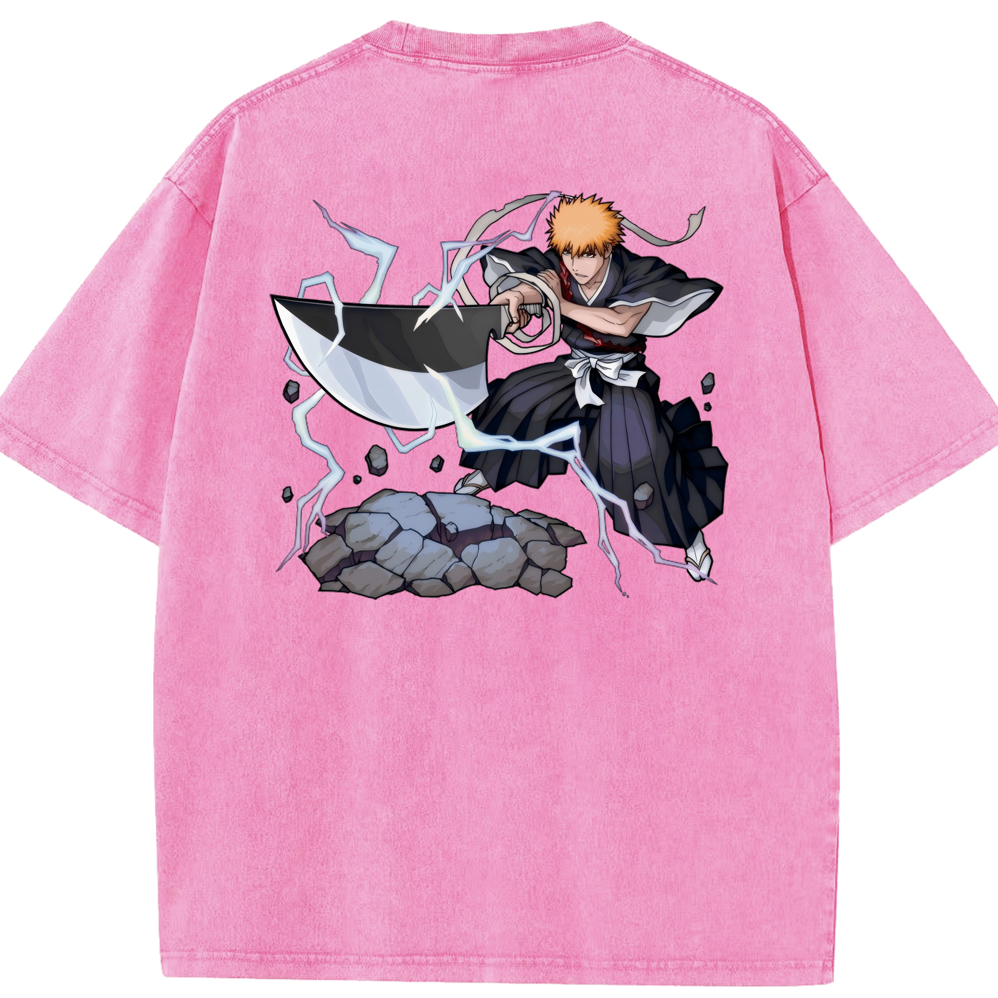 （画像用） ブリーチ 黒崎一護（くろさき いちご）BLEACH Kurosaki Ichigo 綿100% ヴィンテージ風 半袖Tシャツ（背面プリント）